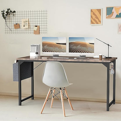 SMUG Computer Desk 48 Inch Home Office Writing Wood Storage Bag & Headphone Hook Simple Bedroom 2 Person Work Study Kids Table, Rustic Brown
