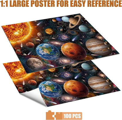 100 Piece Puzzles for Kids, Adults & Seniors, Educational Solar System Planets Jigsaw Puzzles for Kids Ages 4-6 5-8, Space Learning Toy Gifts for Boys and Girls - Every Piece is Unique