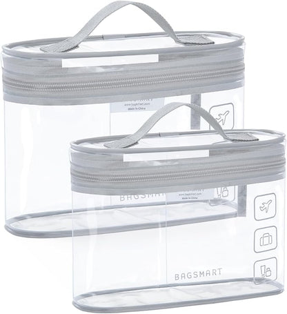 BAGSMART TSA Approved Toiletry Bag, 2 Pack Clear Makeup Cosmetic Bag Organizer, Quart Size Travel Bag for Toiletries, Carry-on Travel Accessories Essentials, Gray-2pcs