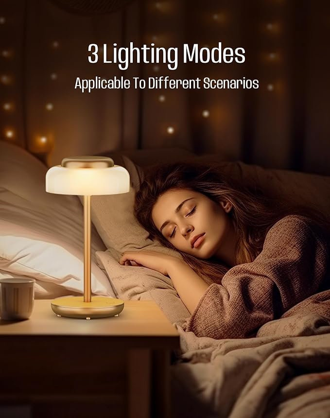 QiMH Battery Operated LED Table Lamp, 5000mAh Cordless Desk Lamp with 3 Level Brightness Touch Control, Mini Rechargeable Night Light for Living Room, Bedroom, Outdoor bar (Gold)