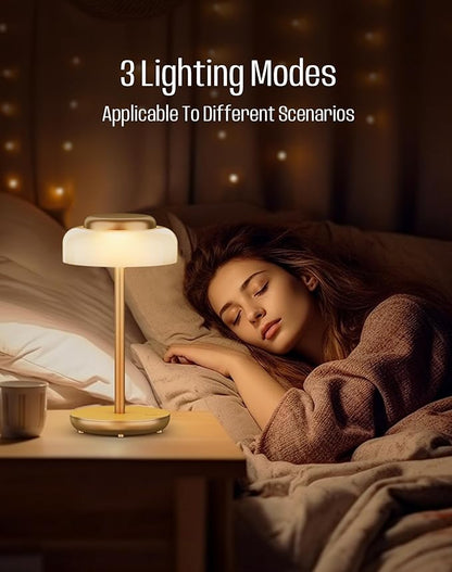 QiMH Battery Operated LED Table Lamp, 5000mAh Cordless Desk Lamp with 3 Level Brightness Touch Control, Mini Rechargeable Night Light for Living Room, Bedroom, Outdoor bar (Gold)
