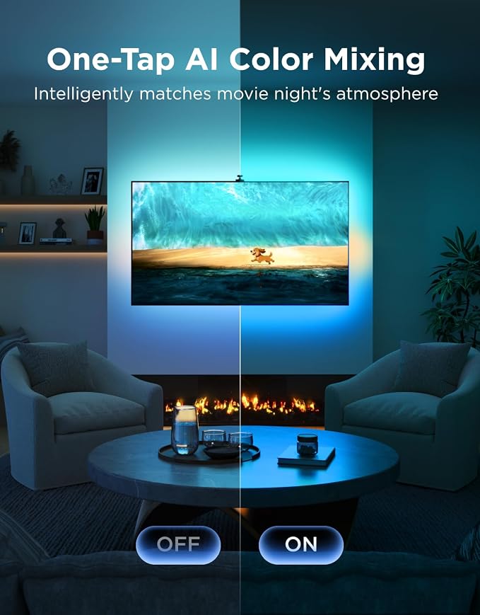 Govee TV Backlight 3 with Dual 4MP Lens, TV Lights Sync to 75-85 Inch TVs | RGBWIC LED Strip Lights for Movie Night, Smart AI Color Filter, App & Voice Control, Compatible with Matter, 60LEDs/m, 16.4ft