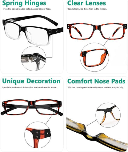 Eyekepper Vintage Reading Glasses for Men - 5 Pack Spring Hinges Classic Readers +3.50