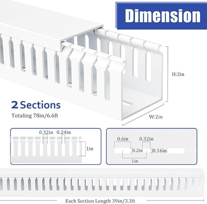 ZhiYo 2x2in Professional Server Rack Cable Management Raceway, Cable Raceway Kit, Electrically Safe PVC Open Slot Wire Cover, Cord Hider for Under Desk/Computer/Network Cords White