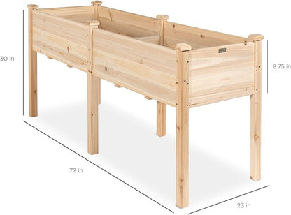 Best Choice Products 72x24x30in Raised Garden Bed, Elevated Wood Planter Box Stand for Backyard, Patio, Balcony w/Divider Panel, 6 Legs, 300lb Capacity - Natural