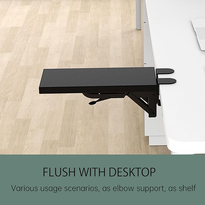 Ergonomics Desk Extender Tray, 11.8"x5.9" Punch-Free Clamp on, Foldable Keyboard Drawer Tray, Table Mount Arm Wrist Rest Shelf, Computer Elbow Arm Support