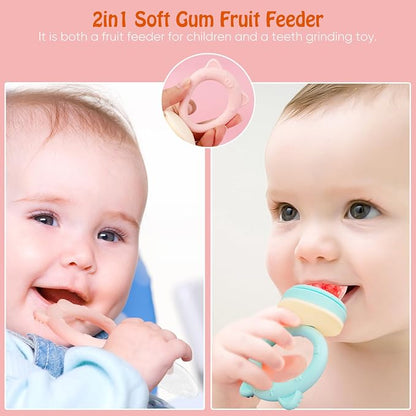 Baby Solids/Frozen Fruit Feeder Pacifier, Infant Teether Toy 4M+, BPA-Free Silicone Pouch & Nipple, Safely Introduce Solids, Teething Relief, 2-Pack