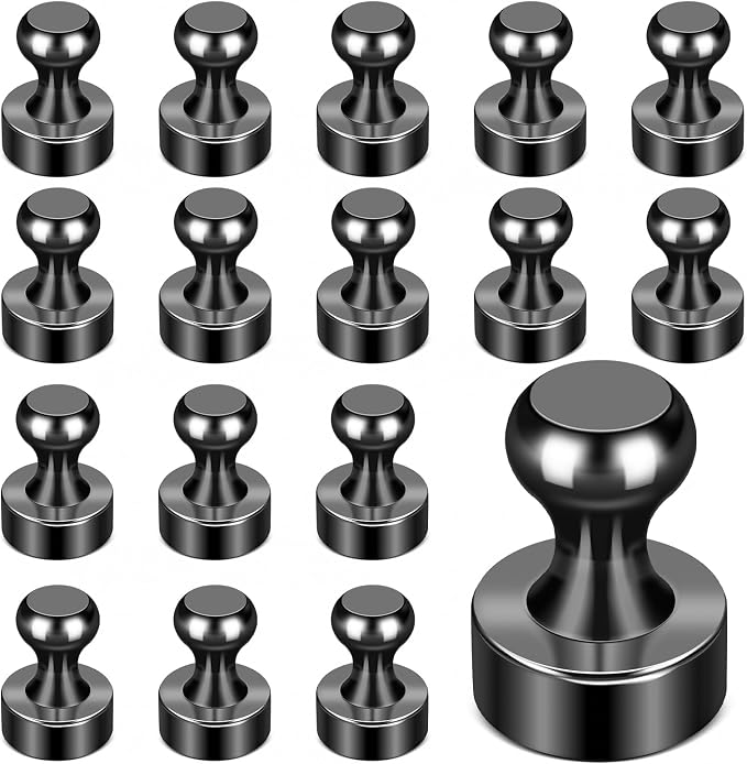 LOVIMAG Fridge Magnets 18Pcs, Magnet for Refrigerator Whiteboard, Black | Small Strong Neodymium Metal Cute Push Pin for Classroom, Kitchen, Accessories Decorative, Office, Calendar