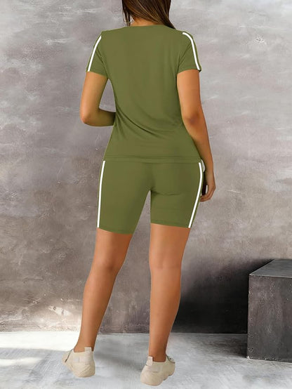 STOLKISS Women 2 piece Short Sets Classic Striped Outfits Summer Casual Short Sleeve T-Shirt and Short Jogger Tracksuits Sets