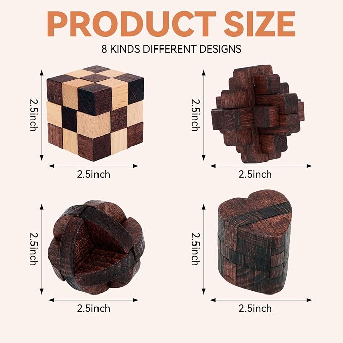 8 Pcs Brain Teaser Puzzles for Adults Teens - Wooden Puzzles 3D Puzzle Game Toys for Adults Teens - Unlock Interlocking Puzzle Adult IQ Education Smart Toys