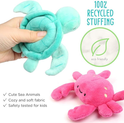 BenBen 5-Pack Ocean Stuffed Animal Set, Sea Creature Plush Toys with Shell Carrying Bag, Cute Plushies for Baby Toddler Kids, Sea Turtle, Octopus, Mermaid, Seahorse, Crab, Baby Shower Party Favors