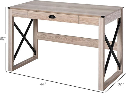 HOMCOM 44 inch Home Office Computer Desk, Rustic Writing Desk, Farmhouse Workstation with Storage Drawer, X-Frame