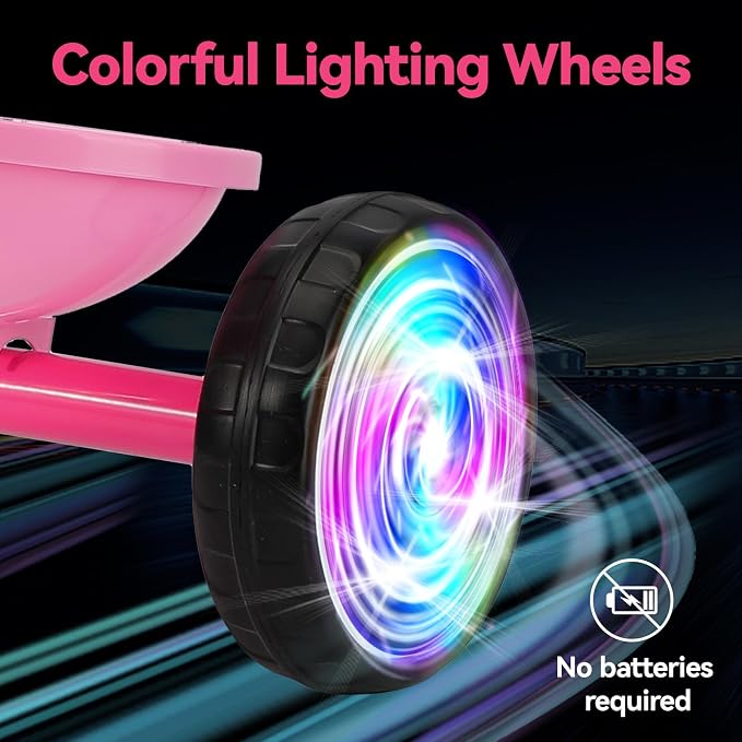 Liberry Toddler Tricycle Age 2 3 4 Years Old, Kids Trike with Light Up Wheels, Removable Pedal and Basket, 3 Wheel Bike Outdoor Indoor Riding Toy Gift for Girls Boys, Pink