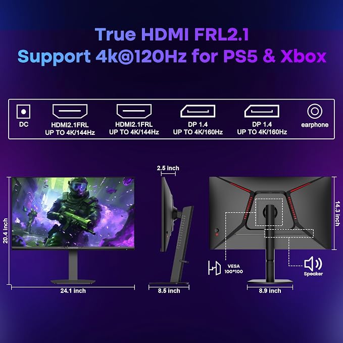 Amzfast 27" 4K Gaming Monitor, UHD 160Hz/FHD 320Hz Dual Mode, Fast IPS, 1ms MPRT, Height Adjustable, HDR400, 126% sRGB, HDMI 2.1, DP 1.4, PIP/PBP, Adaptive Sync, VESA 100x100 – AMZG27F6U