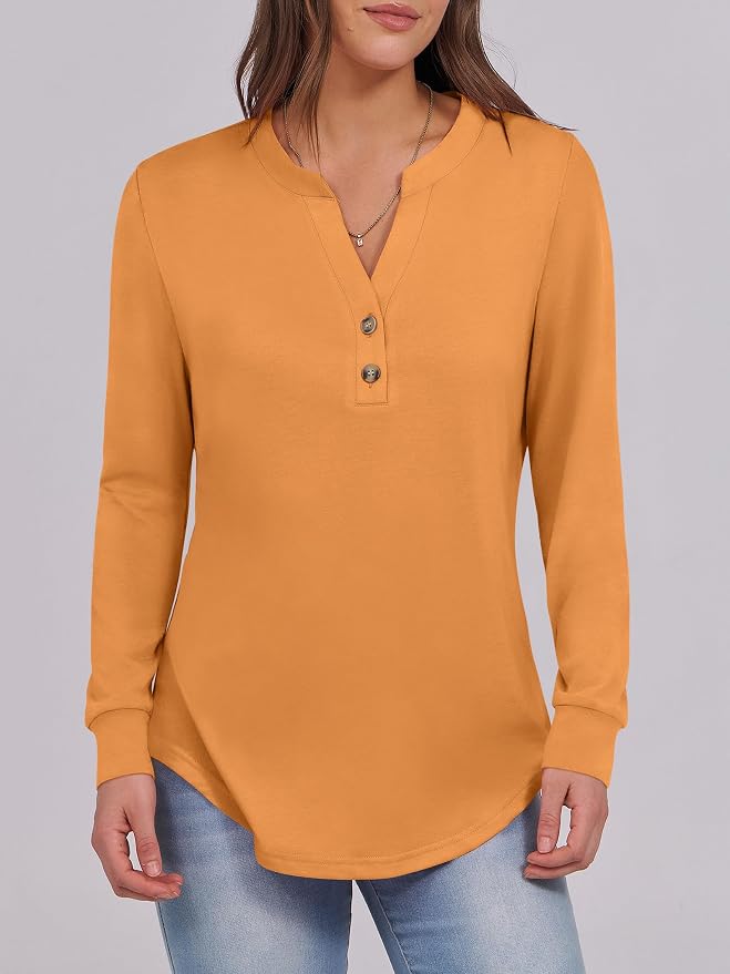 ANRABESS Women's Long Sleeve Shirts 2026 Spring Fashion Dressy Casual Tops Trendy Henley Blouses Cute Work Outfits Clothes