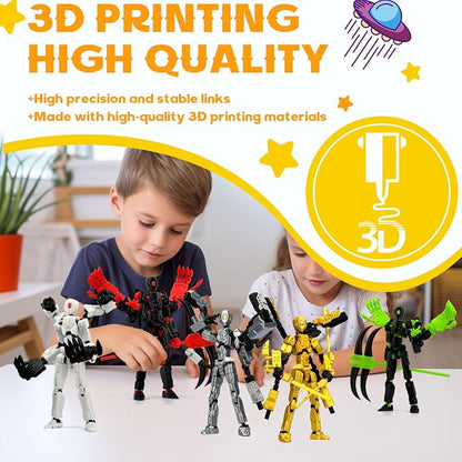 T13 Assembly Completed Action Figure Set, Multi-Jointed Movable 3D Printed Robot Toy, Cool Desktop Decoration Collectible Gift for Game Lovers (Black Green and Black red)