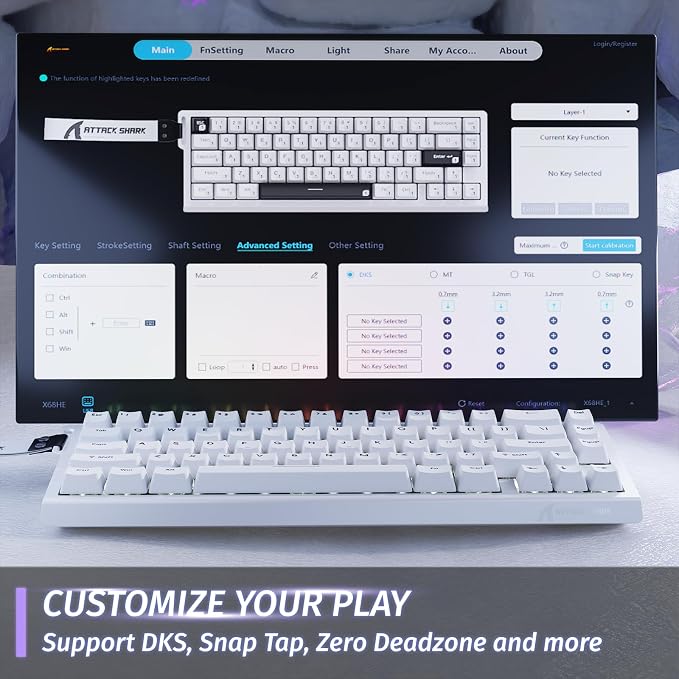 ATTACK SHARK X68 HE RT Mechanical Gaming Keyboard 60% Wired TKL-White | Adjustable Actuation,Hall Effect Magnetic Switch,8KHz Polling Rate,RGB Backlit,Top Mount, Web Driver for PC Mac Esport Gamer