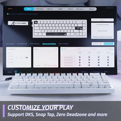 ATTACK SHARK X68 HE RT Mechanical Gaming Keyboard 60% Wired TKL-White | Adjustable Actuation,Hall Effect Magnetic Switch,8KHz Polling Rate,RGB Backlit,Top Mount, Web Driver for PC Mac Esport Gamer