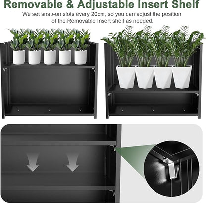 Tall Metal Planter Box for Outdoor Plants 30" L x 12" W x 24" H, Heavy Duty Steel Large Planter Box with Removable Insert Shelf, Modern Décor for Tall Plants, Trees, Flowers (Black)