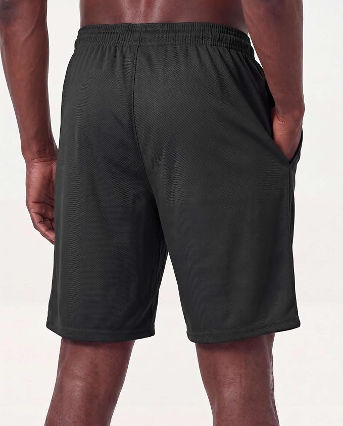 5 Pack Men's Mesh Shorts Athletic Basketball Sports Gym Workout Pockets | Cooling Moisture-Wicking, 9", Long, Quick-Dry, Breathable, Elastic Drawstring Waistband. Running, Exercise, Soccer, Training.
