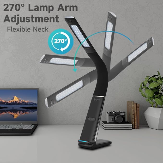 LED Desk Lamp with Wireless Charger, USB Charging Port, Stepless dimmable brightness, 3 Color Modes, Desk Lamps for Home Office, Table Lamp Eye Caring Reading Light, Gesture Control desk light