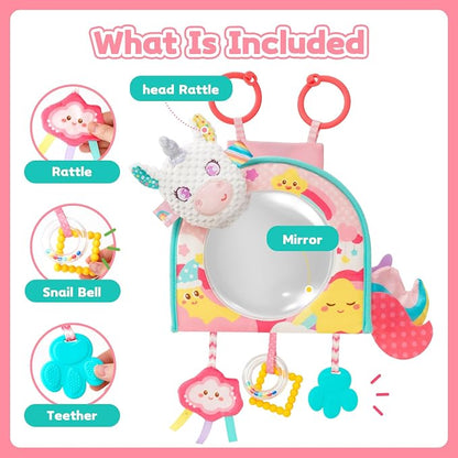 Koty Car Seat Toy - Kick and Play Activity Center with Mirror,Teether and Crinkle, Fun Travel Baby Toy for Rear Car Seat, Easier Drive with Newborns, Babies, Hanging Toys for Infants 0-6-12-18 Months