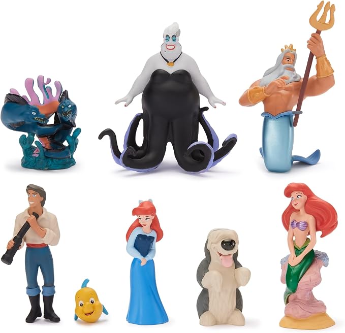 Disney Store Official The Little Mermaid Figure Set – 8 Fully Sculpted Disney Figures Including Ariel, Prince Eric, Ursula & More in Double-Tiered Box with Scenic Backgrounds