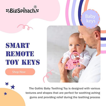 BIGSPINACH Baby Goth Teething Keys Toy 6-12M Pink Car Key Teether Combo Set