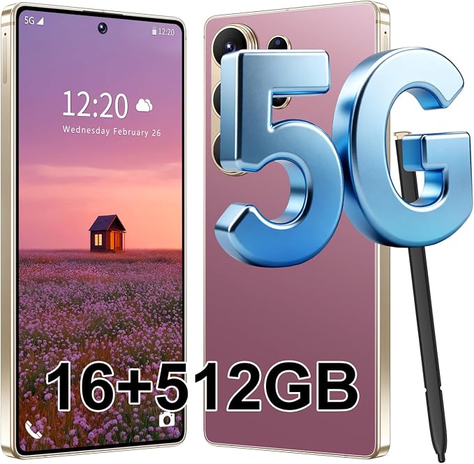 S26 Ultra 5G Unlocked Smartphone,16GB+512GB Cell Phone for Android 15, 6.99" Unlocked Cell Phone, 7000mAh, 68MP+108MP Dual Camera/Dual SIM/Fingerprint Lock/Face，Rose Gold