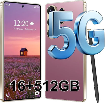 S26 Ultra 5G Unlocked Smartphone,16GB+512GB Cell Phone for Android 15, 6.99" Unlocked Cell Phone, 7000mAh, 68MP+108MP Dual Camera/Dual SIM/Fingerprint Lock/Face，Rose Gold