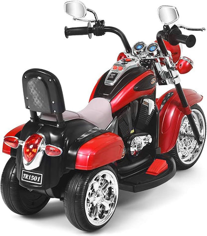 Costzon Kids Motorcycle, 6V Battery Powered Ride on Chopper Motorcycle w/Horn, Headlight, 3-Wheel Stable Ride on Toys, Electric Toddler Motorcycle for Kids Boys Girls Gift (Red)