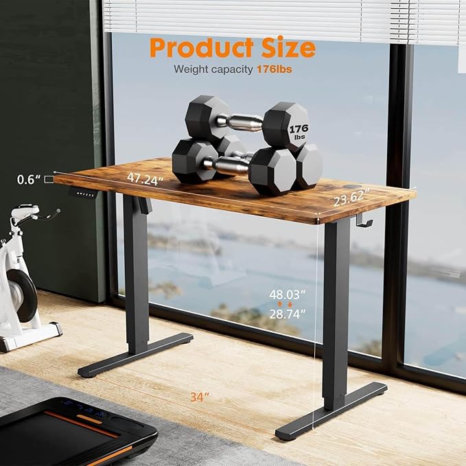 NicBex Home Office Desk 47'' x 23" Electric Height Adjustable Standing Desk Computer Desk Office Desk, Sit to Stand Ergonomic Computer Desk Adjustable Desk, Brown