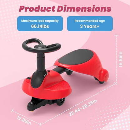 6V Electric Wiggle Car for Kids, 2-in-1 Ride On Swing Toy with Pedal, Adjustable Seat, 360° Steering, LED Flashing Wheels & Built-in Music, Anti-Rollover Ride-on Toy for Toddlers Ages 3+ Black