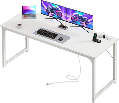 PRAISUN 63 X 24 Inch Computer Desk, Power Outlets, USB-C, White | Office Desk with 4 AC Outlets, USB & USB-C, Sturdy Metal Frame, Spacious Desktop for Work, Writing, Study & Gaming
