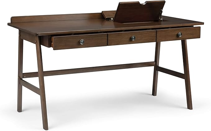 SIMPLIHOME Rylie SOLID WOOD 60 inch Wide Home Office Desk, Writing Table, Workstation, Study Table Furniture in Natural Aged Brown with 3 Drawers