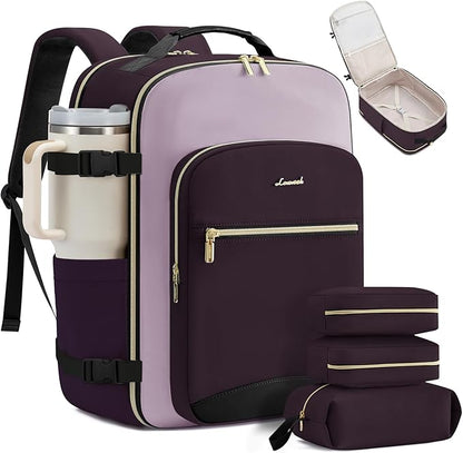 LOVEVOOK 56L Travel Backpack for Women & Men, Airline Approved Carry On Luggage with 3 Packing Cubes, TSA Overnight Bags, Waterproof Personal Item Bag, Weekender Essentials Backpacks fits 17" Laptop