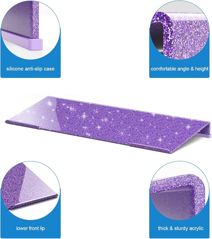 WINFFOR Comfortable Computer Keyboard Stand - Ergonomic Keyboard Riser Acrylic Tilted Keyboard Holder for Easy Typing&Working at Home Office - Fits All Keyboard Sizes - 17'' Wide (Glitter Purple)