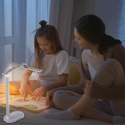 LED Desk Lamp, Dimmable Table Lamp Reading Lamp with USB Charging Port,5 Lighting Modes, Sensitive Control, 60 Minutes Auto-Off Timer, Eye-Caring Office Lamp(White)
