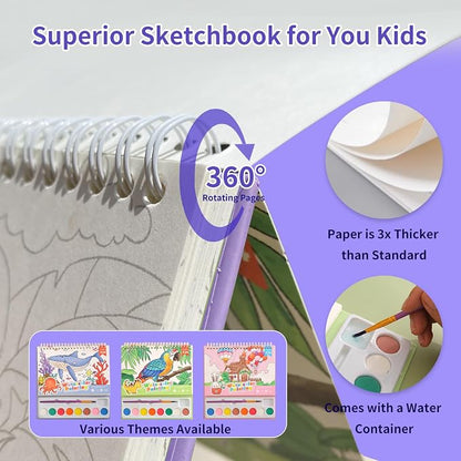 Cavnewt Watercolor Coloring Books for Kids Ages 4-8, Mess Free Watercolor Painting Book, Paint with Water Books for Toddlers, Travel Activities Arts Party Favors Birthday Gifts for Kids Girls & Boys