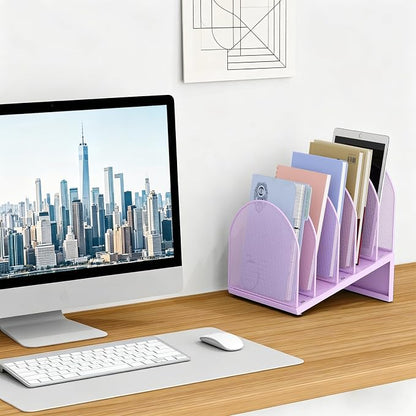 gianotter Desktop File Organizer with 5 Compartments | Desk Organizer Paper Organizer for Desk Workspace Organizers for Office Supplies (Purple, Inclined Style)