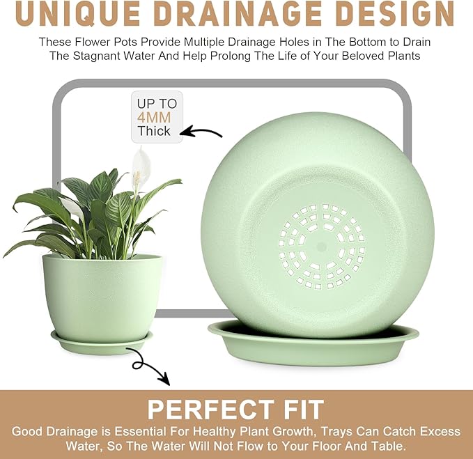 Plant Pots 12/10/9 inch Set of 3, Flower Pots with Multi Mesh Drainage Holes, Large Planters for Indoor Outdoor Garden Plants and Flowers. (Green)