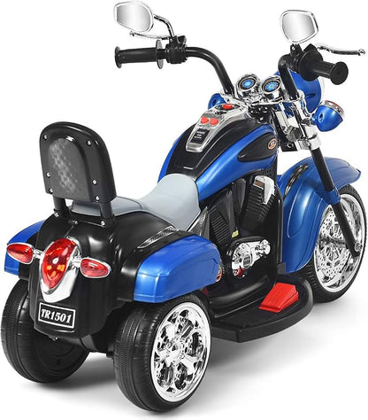 Costzon Kids Motorcycle, 6V Battery Powered Ride on Chopper Motorcycle w/Horn, Headlight, 3-Wheel Stable Ride on Toys, Electric Toddler Motorcycle for Kids, Gift for Boys Girls (Blue)