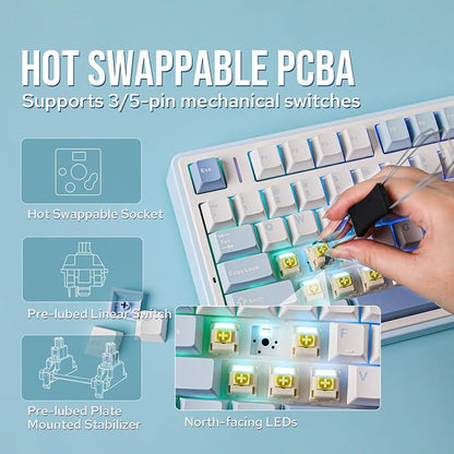 EPOMAKER x Aula F75 Gasket Mechanical Keyboard, 75% Wireless Hot Swappable Gaming Keyboard with Five-Layer Padding&Knob, BT/2.4GHz/USB-C, RGB (Sea Salt Blue, LEOBOG Reaper Switch)