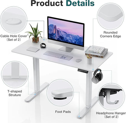 Sweetcrispy Electric Standing Desk, 48 x 24in Adjustable Height Electric Stand up Desk Standing Computer Desk Home Office Desk Ergonomic Workstation with 3 Memory Controller, White