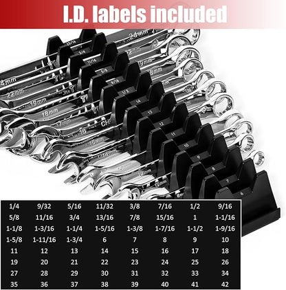 48 pcs Magnetic Modular Wrench Organizer Wrench Holder - Wrenchs Tool Organizers for Tool Drawer Storage, Wrenchs Rack with Metric SAE Labels, Tool Storage Set Holder Festival for Mechanics