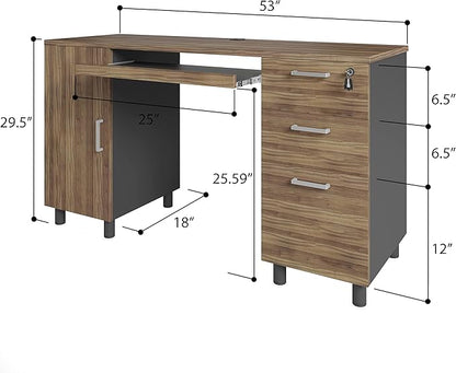 Modern Design By Crafts & comfort Venice Computer Desk - Office Desk with 3 Drawers & CPU Storage Cabinet - Laptop Workstation with Keyboard Tray & Cable Hole - Home & Office Supplies -Cass/black