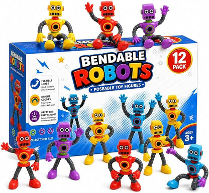 ArtCreativity 12 Pack Bendable Robot Figures, Anxiety Relief Toys, Robot Party Favors for Boys and Girls, Stress Relief Fidget Toys, Sensory Toys for Kids and Adults, Goody Bag Stuffers