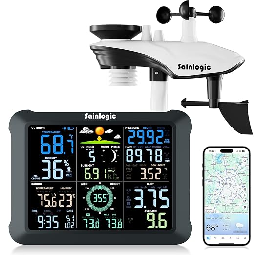 Sainlogic 14-in-1 WiFi Smart Weather Station with 24H/ 7Days Accurate Weather Forecast by Weatherseed® AI, 8.5" Large Display,UV,Sun Light,Rain Gauge,Wind Gauge,2-Year Data Storage & Export(Only 2.4G)