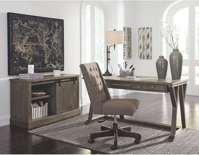 Signature Design by Ashley Luxenford Rustic Farmhouse 60" Home Office Desk with Drawers, Distressed Gray