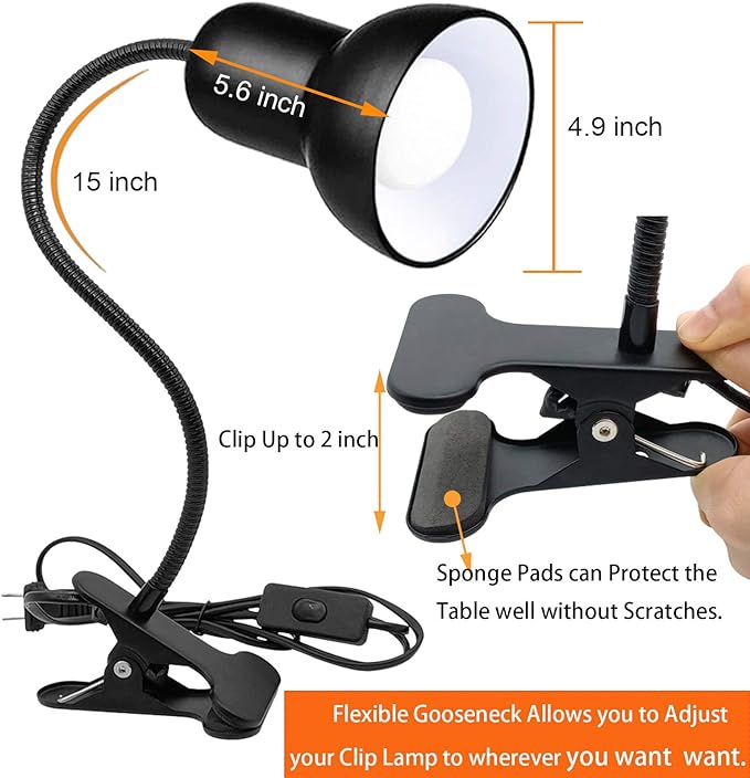 Desk lamp, 360°Rotation Clip on Lamp, Clip On Reading Light, Gooseneck Lamp-On Cable, Portable Clip on Light/Reading Book Light/Clamp Light, Eye-Caring Study clamp for Bedroom Office Home Lighting